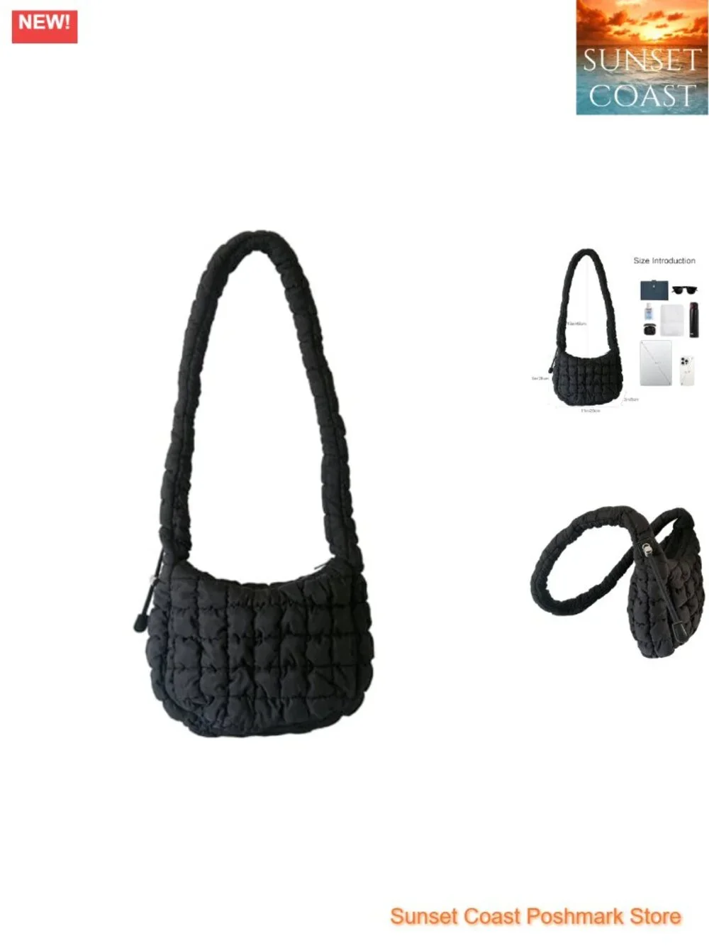 Quilted Puffy Hobo Crossbody Bag with Adjustable Strap